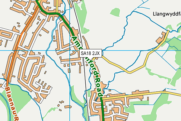 SA18 2JX map - OS VectorMap District (Ordnance Survey) SA18 2JX map - OS VectorMap District (Ordnance Survey)