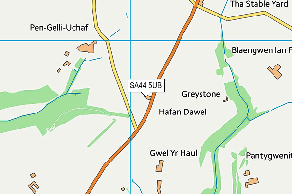 SA44 5UB map - OS VectorMap District (Ordnance Survey) SA44 5UB map - OS VectorMap District (Ordnance Survey)