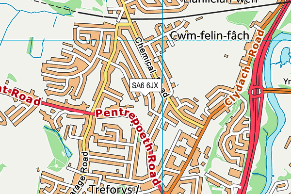 SA6 6JX map - OS VectorMap District (Ordnance Survey) SA6 6JX map - OS VectorMap District (Ordnance Survey)
