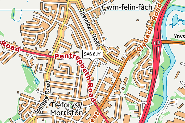 SA6 6JY map - OS VectorMap District (Ordnance Survey) SA6 6JY map - OS VectorMap District (Ordnance Survey)