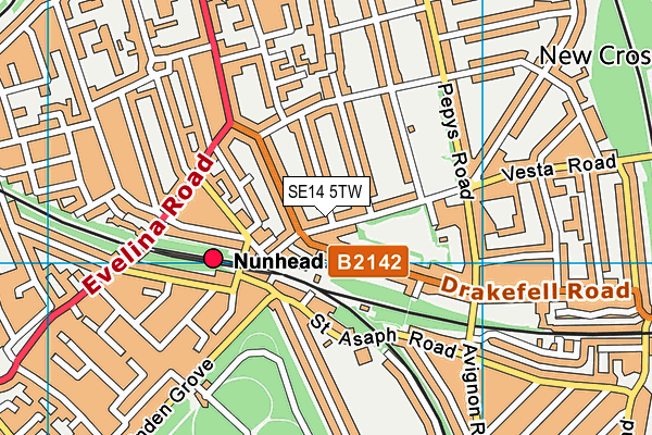 SE14 5TW map - OS VectorMap District (Ordnance Survey)