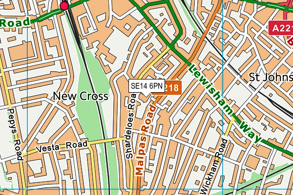 SE14 6PN map - OS VectorMap District (Ordnance Survey)