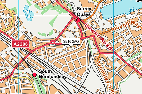 SE16 2AQ map - OS VectorMap District (Ordnance Survey)