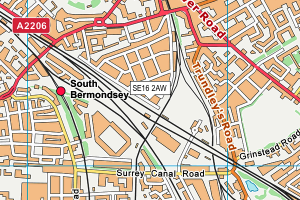 SE16 2AW map - OS VectorMap District (Ordnance Survey) SE16 2AW map - OS VectorMap District (Ordnance Survey)