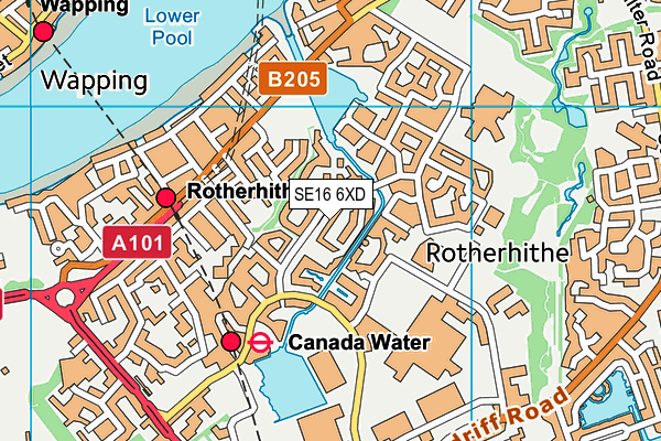 SE16 6XD map - OS VectorMap District (Ordnance Survey)