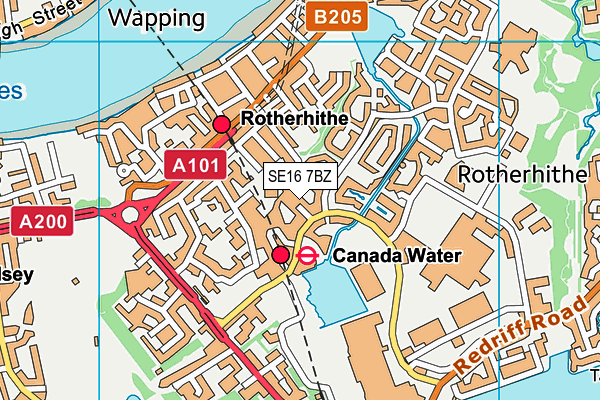 SE16 7BZ map - OS VectorMap District (Ordnance Survey)