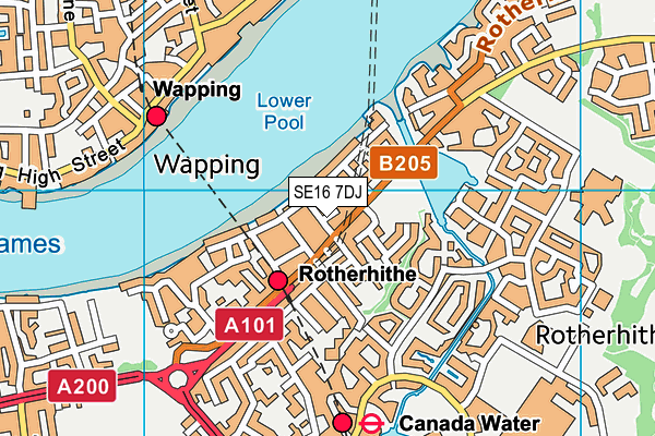 SE16 7DJ map - OS VectorMap District (Ordnance Survey)