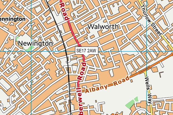 SE17 2AW map - OS VectorMap District (Ordnance Survey) SE17 2AW map - OS VectorMap District (Ordnance Survey)