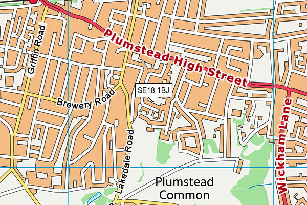 SE18 1BJ map - OS VectorMap District (Ordnance Survey)