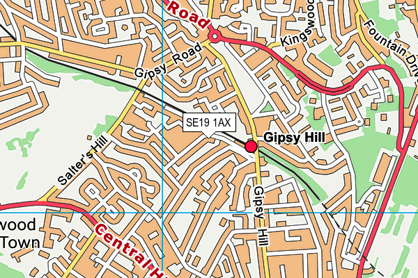 SE19 1AX map - OS VectorMap District (Ordnance Survey)