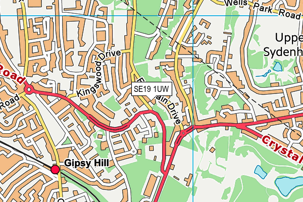 SE19 1UW map - OS VectorMap District (Ordnance Survey) SE19 1UW map - OS VectorMap District (Ordnance Survey)