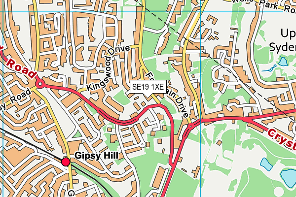 SE19 1XE map - OS VectorMap District (Ordnance Survey) SE19 1XE map - OS VectorMap District (Ordnance Survey)