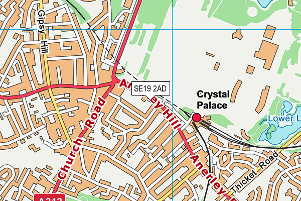 SE19 2AD map - OS VectorMap District (Ordnance Survey)
