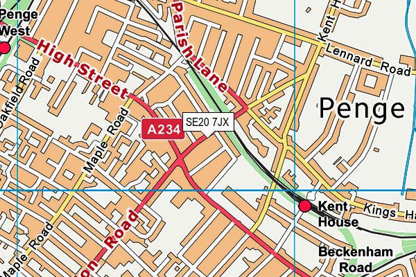 SE20 7JX map - OS VectorMap District (Ordnance Survey) SE20 7JX map - OS VectorMap District (Ordnance Survey)