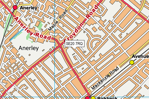 SE20 7RQ map - OS VectorMap District (Ordnance Survey) SE20 7RQ map - OS VectorMap District (Ordnance Survey)