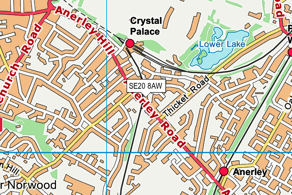 SE20 8AW map - OS VectorMap District (Ordnance Survey)