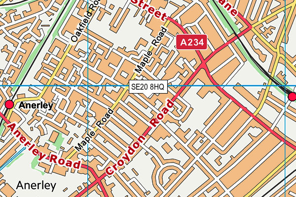 SE20 8HQ map - OS VectorMap District (Ordnance Survey) SE20 8HQ map - OS VectorMap District (Ordnance Survey)