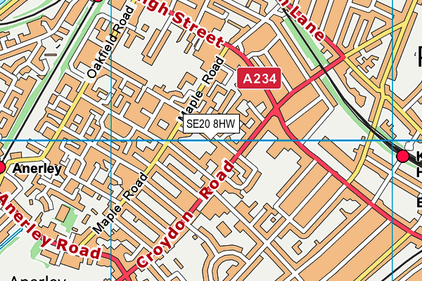 SE20 8HW map - OS VectorMap District (Ordnance Survey) SE20 8HW map - OS VectorMap District (Ordnance Survey)
