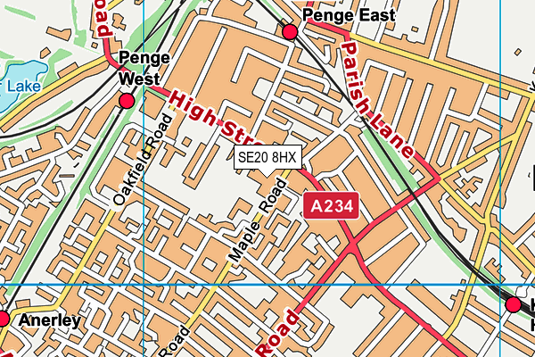 SE20 8HX map - OS VectorMap District (Ordnance Survey) SE20 8HX map - OS VectorMap District (Ordnance Survey)