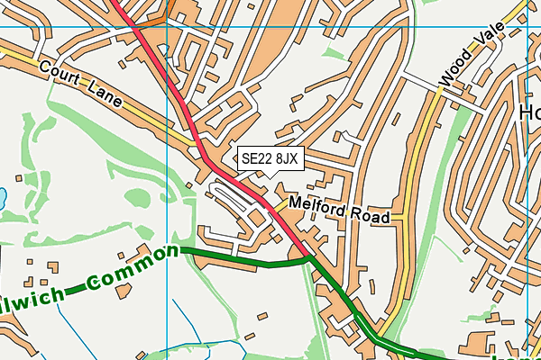SE22 8JX map - OS VectorMap District (Ordnance Survey)