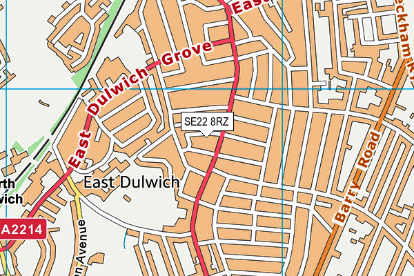 SE22 8RZ map - OS VectorMap District (Ordnance Survey) SE22 8RZ map - OS VectorMap District (Ordnance Survey)