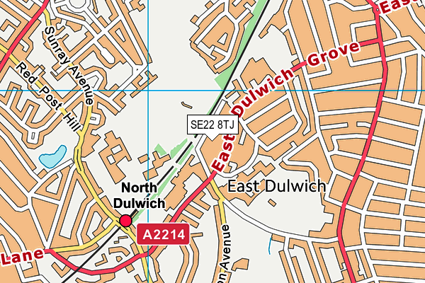 SE22 8TJ map - OS VectorMap District (Ordnance Survey) SE22 8TJ map - OS VectorMap District (Ordnance Survey)
