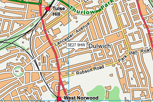 SE27 9HW map - OS VectorMap District (Ordnance Survey) SE27 9HW map - OS VectorMap District (Ordnance Survey)