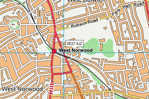 SE27 9JZ map - OS VectorMap District (Ordnance Survey) SE27 9JZ map - OS VectorMap District (Ordnance Survey)