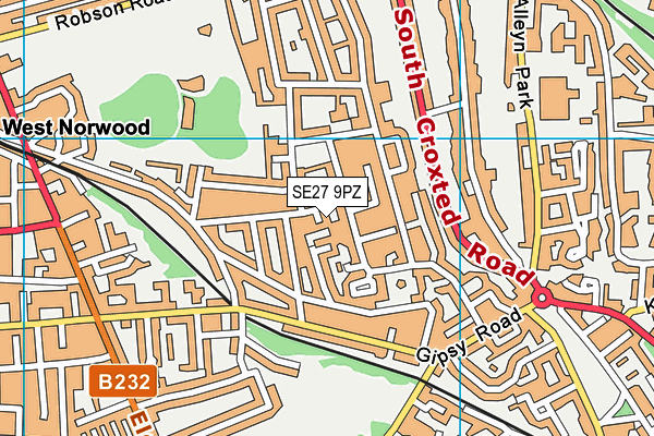 SE27 9PZ map - OS VectorMap District (Ordnance Survey) SE27 9PZ map - OS VectorMap District (Ordnance Survey)