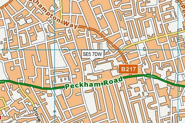 SE5 7DW map - OS VectorMap District (Ordnance Survey) SE5 7DW map - OS VectorMap District (Ordnance Survey)