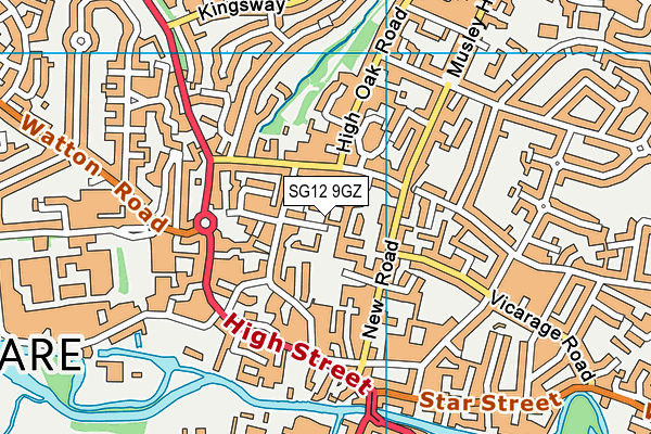 SG12 9GZ map - OS VectorMap District (Ordnance Survey) SG12 9GZ map - OS VectorMap District (Ordnance Survey)