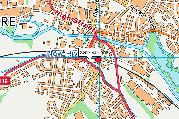 SG12 9JE map - OS VectorMap District (Ordnance Survey)