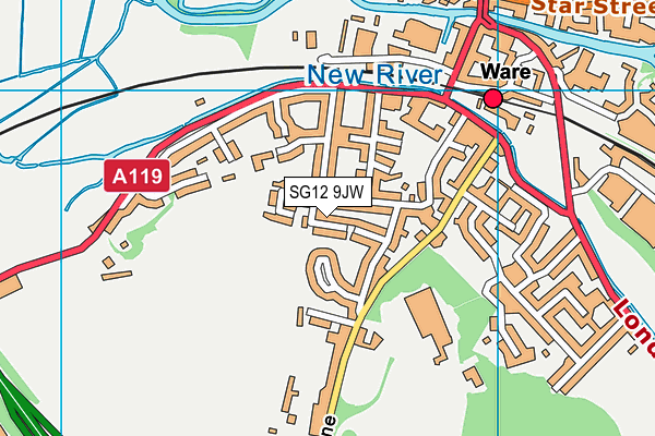 SG12 9JW map - OS VectorMap District (Ordnance Survey) SG12 9JW map - OS VectorMap District (Ordnance Survey)