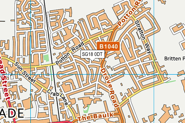 SG18 0DT map - OS VectorMap District (Ordnance Survey) SG18 0DT map - OS VectorMap District (Ordnance Survey)