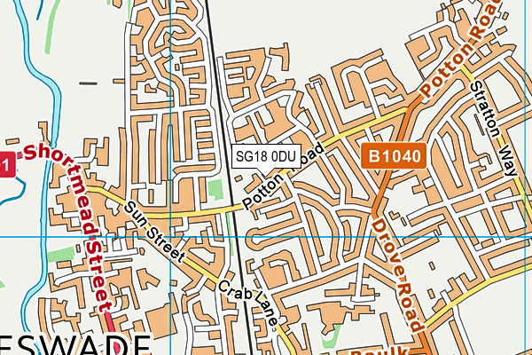 SG18 0DU map - OS VectorMap District (Ordnance Survey)