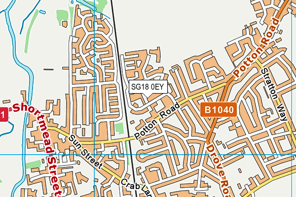 SG18 0EY map - OS VectorMap District (Ordnance Survey) SG18 0EY map - OS VectorMap District (Ordnance Survey)