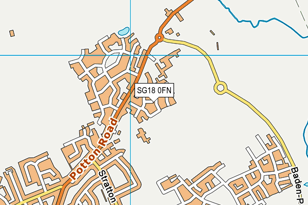 SG18 0FN map - OS VectorMap District (Ordnance Survey) SG18 0FN map - OS VectorMap District (Ordnance Survey)
