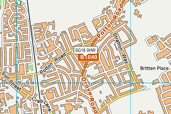 SG18 0HW map - OS VectorMap District (Ordnance Survey) SG18 0HW map - OS VectorMap District (Ordnance Survey)