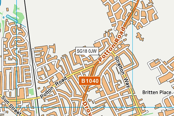 SG18 0JW map - OS VectorMap District (Ordnance Survey) SG18 0JW map - OS VectorMap District (Ordnance Survey)