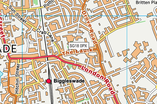 SG18 0PX map - OS VectorMap District (Ordnance Survey) SG18 0PX map - OS VectorMap District (Ordnance Survey)