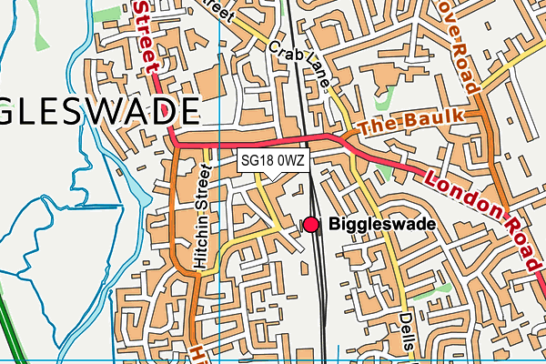 SG18 0WZ map - OS VectorMap District (Ordnance Survey)