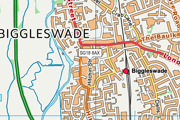 SG18 8AX map - OS VectorMap District (Ordnance Survey)
