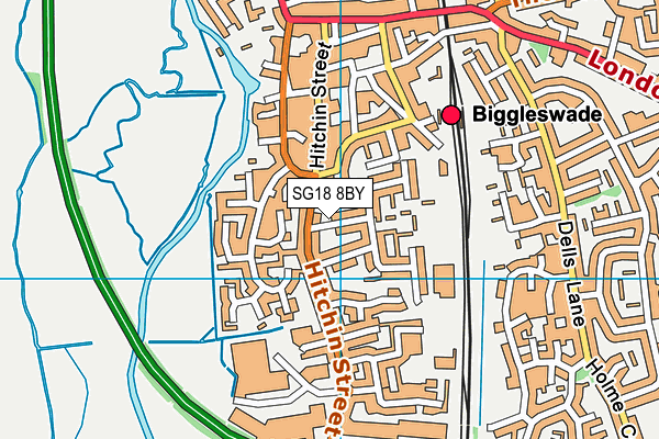 SG18 8BY map - OS VectorMap District (Ordnance Survey)