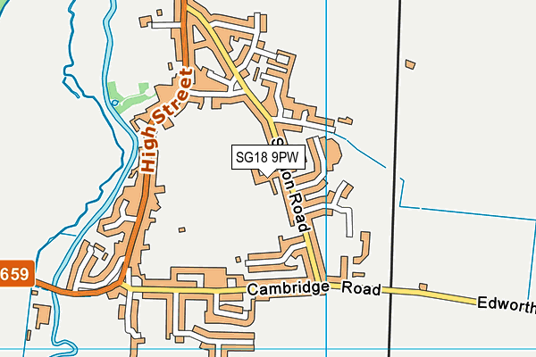 SG18 9PW map - OS VectorMap District (Ordnance Survey)