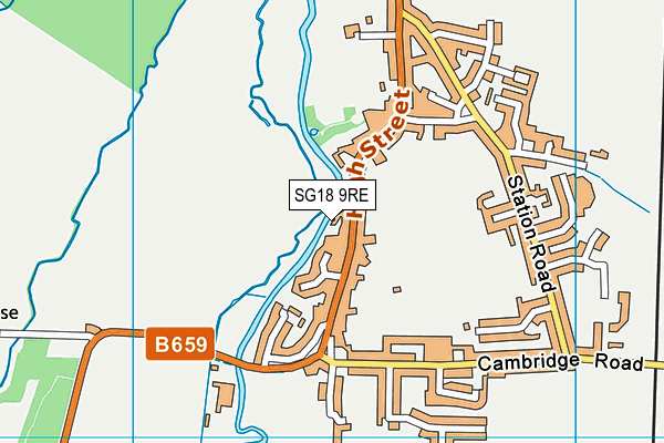 SG18 9RE map - OS VectorMap District (Ordnance Survey)