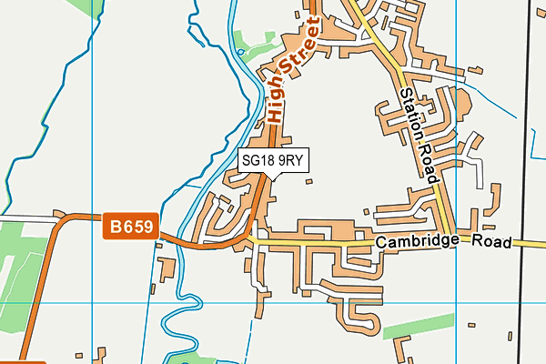 SG18 9RY map - OS VectorMap District (Ordnance Survey) SG18 9RY map - OS VectorMap District (Ordnance Survey)