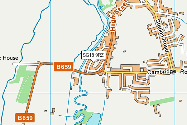 SG18 9RZ map - OS VectorMap District (Ordnance Survey)