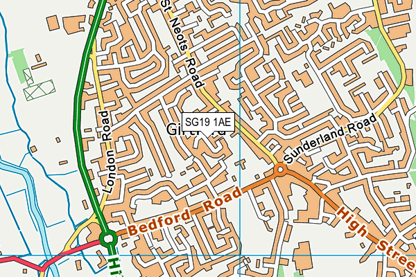 SG19 1AE map - OS VectorMap District (Ordnance Survey) SG19 1AE map - OS VectorMap District (Ordnance Survey)