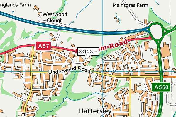 SK14 3JH map - OS VectorMap District (Ordnance Survey)