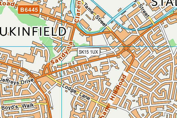 SK15 1UX map - OS VectorMap District (Ordnance Survey)